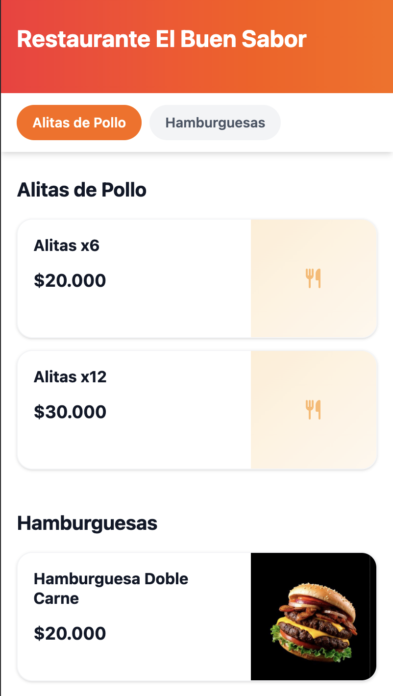 Menú digital con la hamburguesa creada desde WhatsApp