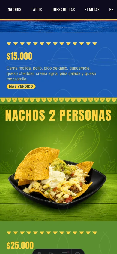 Productos del menú con foto y precio