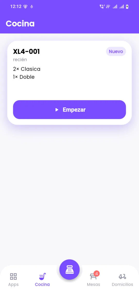 Pantalla de cocina con la comanda de un pedido entrante